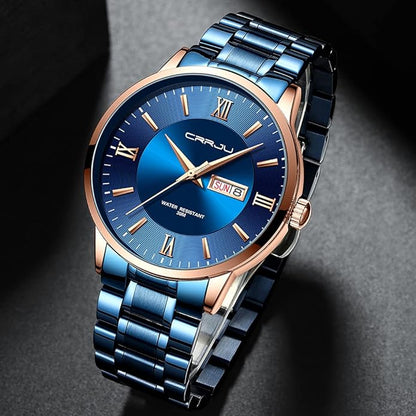 CRRJU Men's Fashion Luxury Stainless Steel Watches for Men Business Auto Date Chronograph Analog Quartz Wristwatches