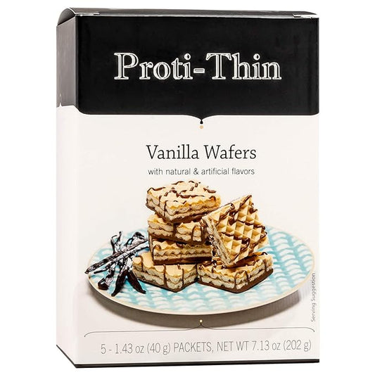 Proti-Thin High Protein Vanilla Wafer Squares, 15g Protein, Low Calorie, Low Sugar, Aspartame Free, Diet Wafer Bars, Healthy Snack, 2 Wafers per Serving, 5 Count Box