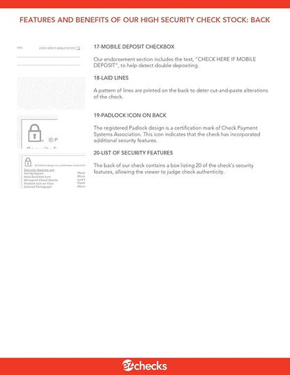 EZ Checks Premium High Security Check Paper with Hologram & 20 Security Features | 500 Sheets (Purple/Yellow, Check at Top)
