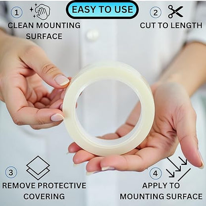 Double Sided Mounting Tape Heavy Duty Nano Two Sided Adhesive Strip Strong Magic Picture Poster Wall Hanging Decor Office Classroom Bubble Kit Transparent Removable Sticky Clear Stick Carpet 30 Feet