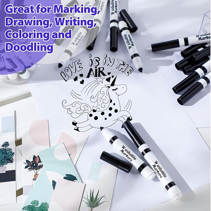 Janlaugh 36 Pcs Black Washable Markers Bulk Coloring Broad Line Markers for Kids Black Conical Tip Drawing Pen for School Supplies, Travel Art Baby Shower Gender Reveal Party Supplies, Ages 6+