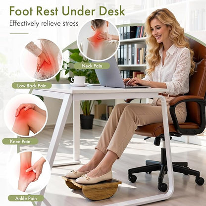 Ergonomic Wooden Footrest for Under Desk,Foot Rest with Anti-Slip Surface,Comfortable Desk Foot Stool for Office Home Gaming,Improve Posture & Promote Blood Circulation