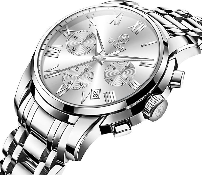 Mens Silver Watch Luxury Minimalist Dress Watch Classic Waterproof Watches for Men Analog Quartz Stainless Steel Men's Wrist Watches with Date Luminous Relojes para Hombres