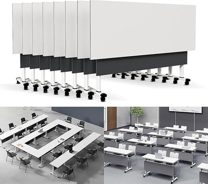 Folding Conference Table Modern Large Mobile Meeting Table Rolling Conference Room Tables with Wheels Seminar Tables for Office Training Classroom (8, Deep Grey, 47.2" D X 23.6" W X 29.5" H)