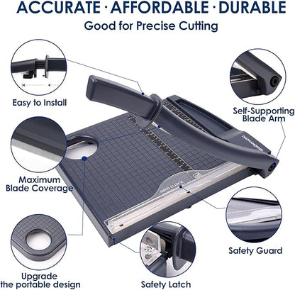 Paper Cutter,Paper Trimmer12" Cutting Length Heavy Duty Guillotine Paper Slicer with Safety Guard and Blade Lock,12 Sheets Capacity,Ideal for Offices,Homes,Printing Shops,Photo Studios (13079GREY)