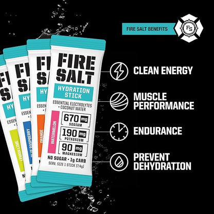 Fire Science Fire Salt Hydration Sticks, Electrolytes & Coconut Water, Hydration Drink Mix with Magnesium, Potassium & Sodium, Zero Sugar, Single Serve On The Go Packs, Variety Pack Flavors, 32 Count