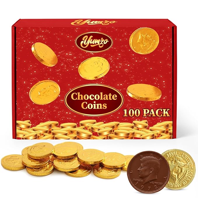 Gold Chocolate Coins, 100 Pack of Gold Chocolate Coins Bulk, Ideal Coin Candy for Themed Parties, Events and Celebrations, Perfect for Gift Bags and Festive Decorations Christmas and st patricks day.