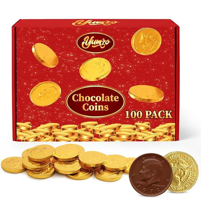 Gold Chocolate Coins, 100 Pack of Gold Chocolate Coins Bulk, Ideal Coin Candy for Themed Parties, Events and Celebrations, Perfect for Gift Bags and Festive Decorations Christmas and st patricks day.