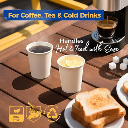 Fit Meal Prep 500 Pack 8 oz Disposable Paper Coffee Cups, Premium White Hot Cups for Hot/Cold Beverage, Durable Thickened Paper Cup Bulk for Party, Office, Bussines, Home, Bistros, Events