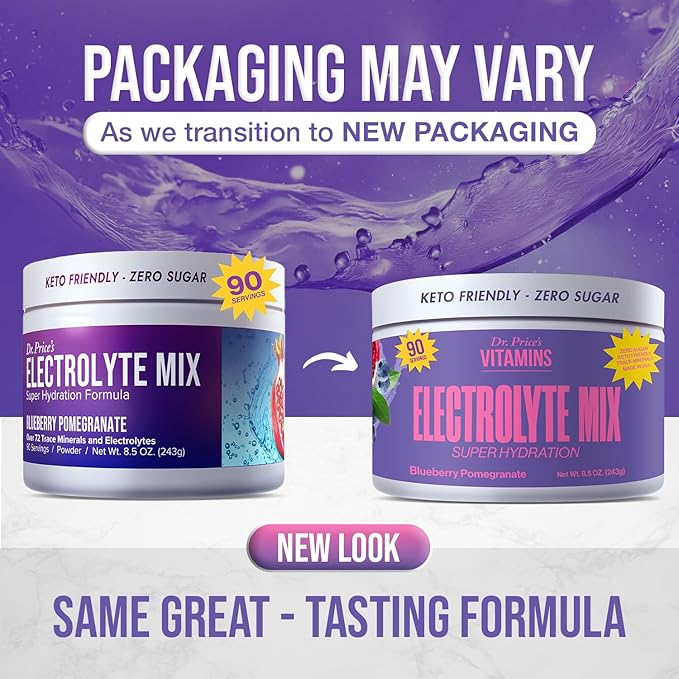 Dr. Price’s Electrolytes Powder Bulk | Blueberry Pomegranate 90 Servings | Sugar Free Hydration Powder with 72+ Trace Minerals | Keto, Vegan, Electrolyte Drink Mix | Doctor-Formulated, Made in USA