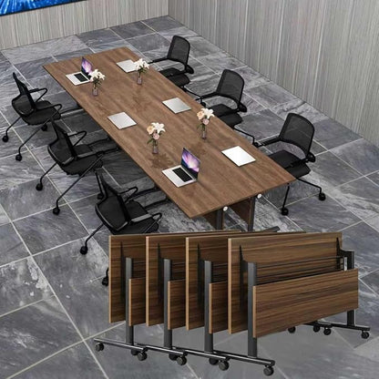 Conference Table Folding Conference Room Tables, Modern Mobile Meeting Training Table with Silent Wheels, Foldable Seminar Table for Offices, Classrooms, Libraries (4, Walnut, 47.2in)