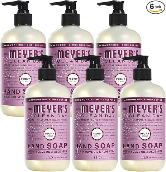 Mrs. MEYER'S CLEAN DAY Hand Soap, Made with Essential Oils, Biodegradable Formula, Peony, 12.5 fl. oz (Pack of 6)