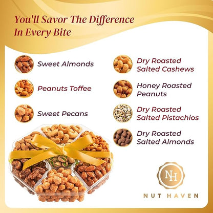Nuts Gift Basket - Assortment of Sweet & Roasted Salted Gourmet Nuts - Assorted Food Gift Box for Birthday, Family, Sympathy, Men & Women.
