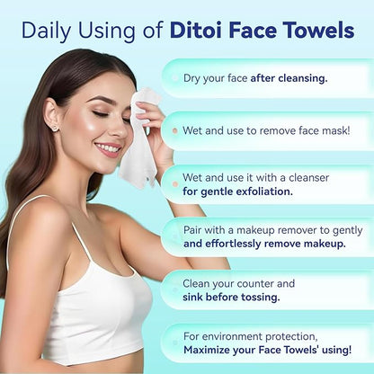 Ditoi Disposable Face Towels,Ultra Thick Face Towelettes XL, Lint-Free Facial Wipes for Makeup Removal & Gentle Skin Care,10"×12",150 Count (3 Pack),Pearl-textured