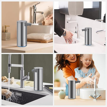 Mbillion Automatic Soap Dispenser Touchless Foaming Soap Dispenser USB Rechargeable Dispenser Electric 5 Levels Adjustable Foam Soap Dispenser Pump for Bathroom Kitchen Dish Soap,Stainless Steel