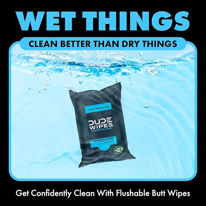 DUDE Wipes - Flushable Wipes for Adults - Unscented - 18 Count - Vitamin-E & Aloe - Septic and Sewer Safe (Pack of 1)