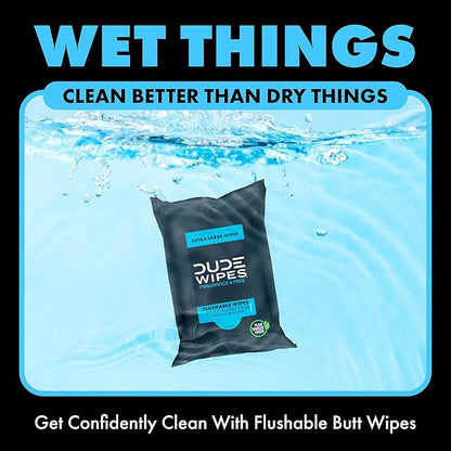 DUDE Wipes - Flushable Wipes for Adults - Unscented - 18 Count - Vitamin-E & Aloe - Septic and Sewer Safe (Pack of 1)