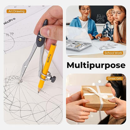Nicpro 22 PCS Compass Geometry Tools with Case, Drafting Tools Geometry Set with Swing Arm Protractor, Rulers, Metal Compass, Square Set, Mechanical Pencil, Back to School Supplies for Students