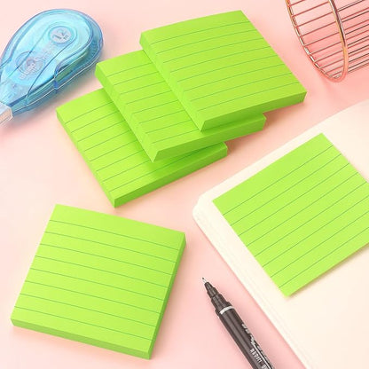 Lined Sticky Notes 3x3 Sticky Notes with Lines Self-Stick Notes Bright Color 4 Pads 90 Sheets/Pad (Green)