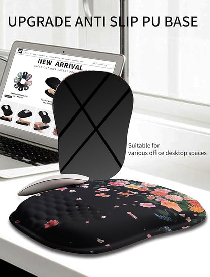 Hokafenle Ergonomic Wrist-Hugging Mouse Pad Wrist Support, U-Shaped Holding Wrist Rest Mousepad for Carpal Tunnel Pain Relief with Cushioned Memory Foam Slope Massage Bulge (10.2x8.3 in,Fall Flower)