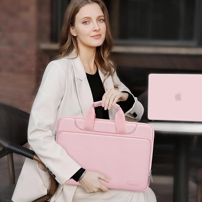 MOSISO 360 Protective Laptop Sleeve Compatible with MacBook Pro 16 inch 2024-2019 M4 M3 M2 M1/Air 15 M3 M2/Pro Retina 15, 15-15.6 inch Notebook Computer, Matching Color Sleeve Bag with Belt, Pink