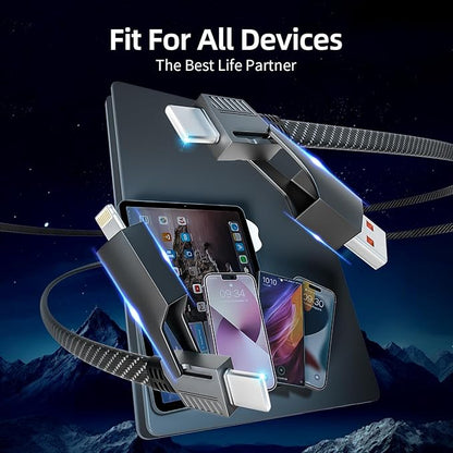 4 in 1 Charging Cable Fast Charging 65W, USB C Cable 4-in-1 USB Multi Charging Cable with E-Mark Chip, Multiple iPhone Charger Cord for iPhone 16/15/14/13 Series/Pad/Android/Tablets and More(4FT)