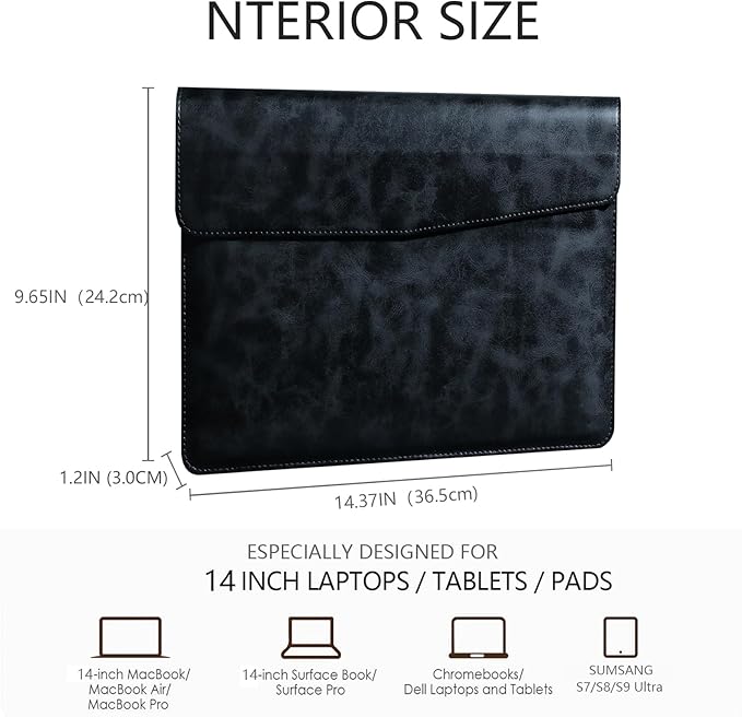 Leather Laptop Sleeve Compatible with MacBook Pro 14 Inch M4 M3 M2 M1 Pro/Max Case,Slim and Durable Waterproof Protective Cover for 13-14 Inch Notebook Computer Cover,Black