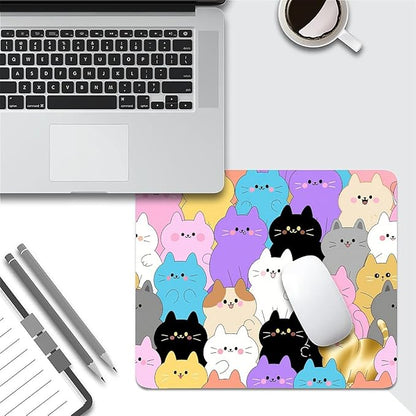 Square Mouse Pad Rainbow Cat, Personalized Premium-Textured Custom Mouse Mat Design, Washable Mousepad Cloth, Non-Slip Rubber Base Computer Mouse Pads for Wireless Mouse