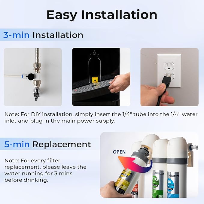 iSpring Bottleless Water Dispenser with 4-Stage Filtration, SGS-Tested 99% of Lead Removal, Water Cooler Dispenser - Hot, Cold, Room Temp, Self Cleaning, Stainless Steel, Silver, Model: DS4S-PB