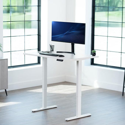 VIVO Electric 48 x 30 in Standing Desk, Memory Height Adjustment, 1B Series, One-Piece White Top, White Frame, DESK-KIT-1W5W