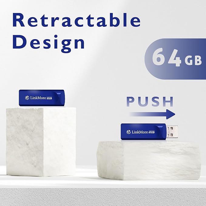 LinkMore EJECT32 64GB USB 3.2 Flash Drive, Read Speed up to 100MB/s, Retractable Design Thumb Drive