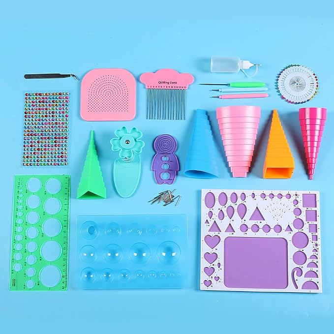 SparkFeng Handmade Paper Quilling Tool Kit, DIY Paper Craft Rolling Kit with Tweezers Beads Needle and Templates, Filigree Paper Craft Accessories for Card Making Scrapbooking Decoration