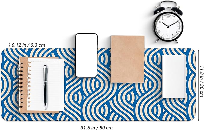 Large Computer Mouse Pad with Non-Slip Base for Desktop, Cute Gaming Mouse Mat with Stitched Edges, Long Extended Anime Mousepad for Laptop, 31.5 x 11.8 inches (Blue Wave Pattern)