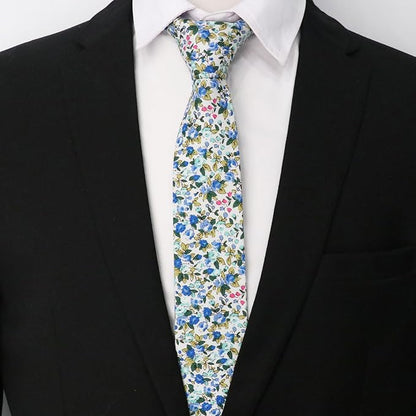 Cotton Floral Ties for Men 2.76" Men's Skinny Tie Linen Flower Printed Neck Tie for Wedding Dating Party
