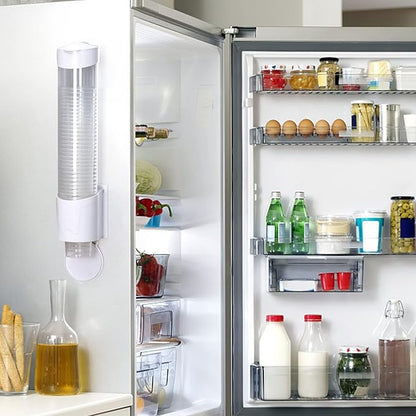 Cup Dispenser, Water Cooler Pull Type Cup Holder Fits 5oz - 7oz Cone or Flat Bottom Cups, Paste or Screw Plate Wall Mount, 15" Tube Length White
