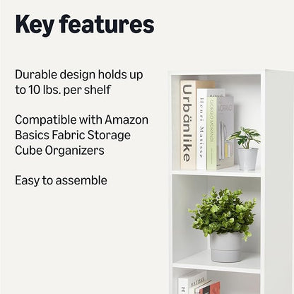 Amazon Basics 3-Cube Bookcase Compatible with Fabric Storage Cube Organizers, White