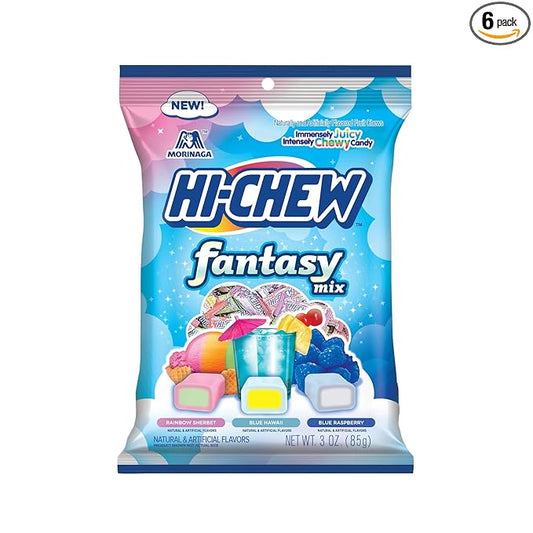 HI-CHEW Fantasy Mix, 6 Bags, 3oz each - Rainbow Sherbet Blue Hawaii Blue Raspberry - Unique Fun Soft & Chewy Candy - Immensely Juicy Fruity Candy Flavors - Individually Wrapped for Sharing