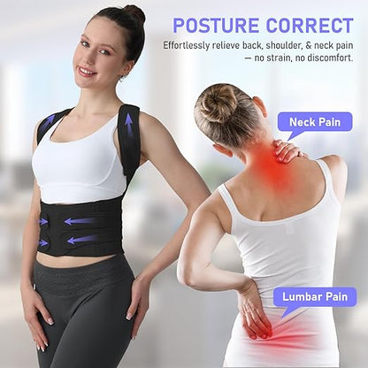 Posture Corrector for Women and Men, Back Brace with Full Back Support, Adjustable Shoulder Straightener for Upper & Lower Back Pain Relief, Scoliosis, Hunchback (Large, Black)