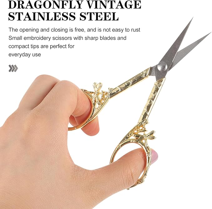 Vintage Gold Stainless Steel Embroidery Scissors with Ergonomic Handle for Precise Cutting of Thread Ribbon Lightweight Household Sewing Tool for Cross Stitch DIY Office and Craft