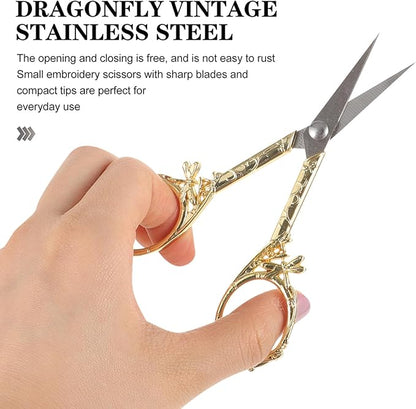 Vintage Gold Stainless Steel Embroidery Scissors with Ergonomic Handle for Precise Cutting of Thread Ribbon Lightweight Household Sewing Tool for Cross Stitch DIY Office and Craft