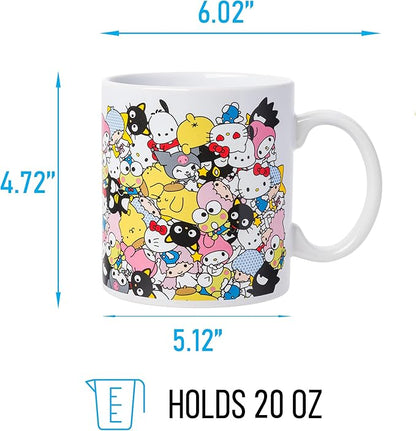 Silver Buffalo Sanrio Hello Kitty and Friends Featuring Badtz-Maru, Keroppi, My Melody, Pochacco, Chococat, Pompompurin, and Little Twin Stars Ceramic Mug, 20 Ounces