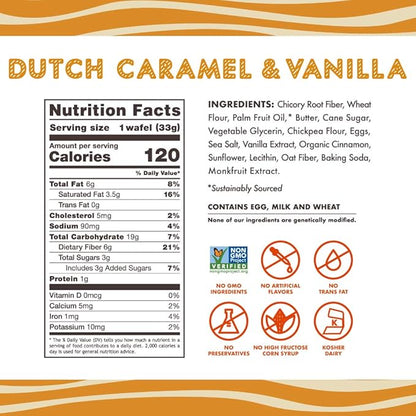 Rip Van Wafels Dutch Caramel & Vanilla Stroopwafels, Healthy Snacks, Non-GMO, Low Calorie, Low Sugar (3g), Office Snacks, Keto Friendly, 12 Count