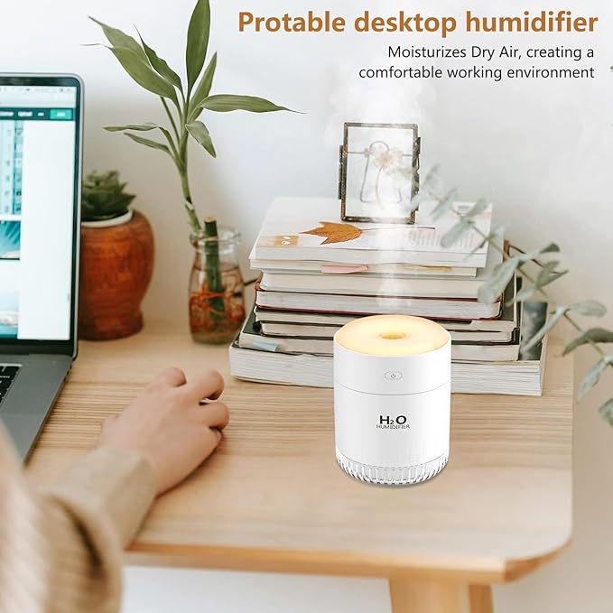 Plant Humidifiers, Portable Mini Humidifier, Rechargeable Personal Desktop Humidifier for Bedroom, Office, Nursery, Travel with Night Light,Auto Shut-Off,3 Filter(350ml,white)