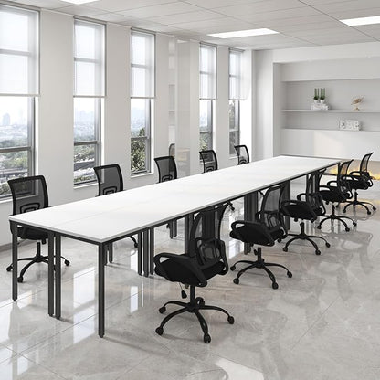 Bonzy Home Conference Table, 23FT Office Computer Desk, Printer Podcast Table for Meeting Room Conference Room Study Room, 10 PCS Random Combination, White, 275.5"x47.2"x29.5"