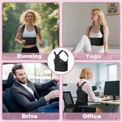 Posture Corrector for Women and Men,4 In 1 Adjustable Full Back Brace,Posture Braces Can Relieve Upper and Lower Back Pain, Shoulder Braces for Hunchback,Scoliosis, Lumbar Spine, Spine(Medium Black)