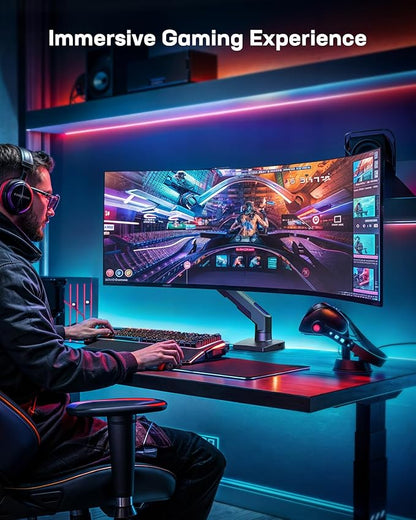 HUANUO Heavy Duty Monitor Arm for 49 inches Screens up to 35 lbs, Aluminum Ultrawide Screen Arm for Samsung Odyssey G9 and More, Fully Adjustable Monitor Stand for Desk, VESA 100x100mm, Black