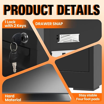 2-Drawer Locking Vertical File Cabinet, Metal Storage Cabinet for Office/Home – Secure Vertical Filing for Letter/Legal/A4/F4 Documents, Easy to Assemble Steel Cabinet, Black (Black, 2 Drawer-28 H)