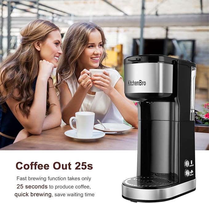 Single Serve Coffee Maker K Cup with Reservoir, Space Saver One Cup Coffee Maker, 2 In 1 Coffee Maker 6 To 14 Oz Brew Sizes,Fits Travel Mug,Single Pod Coffee Maker with Self-Cleaning Function