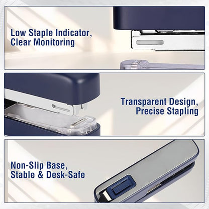 WORKPRO 2-in-1 Stapler with Staples & Staple Remover, 40 Sheet Capacity, Flat Clinch Design, Storage Space, Includes 2000 Standard Staples - Non-Slip Office Stapler for Desk, Classroom, Dark Blue