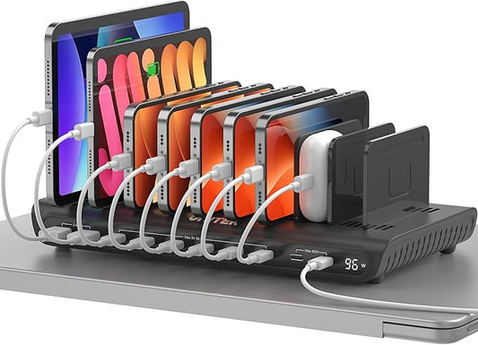 UNITEK 10-Port USB C Charging Station 96W with 2X 65W PD, [2A+8C] Laptop Charging Station for Multiple Devices, Fast Charger Dock for Home Office